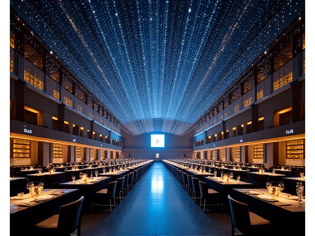 星が輝くような照明のダイニングホール